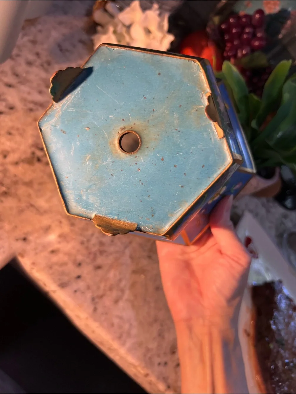 Blue Floral Cloisonné Decorative Planter read below